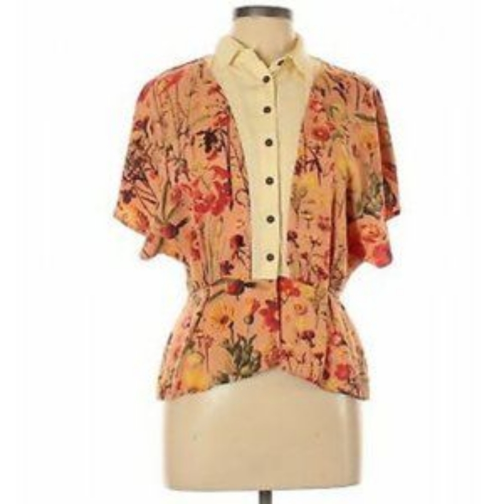 Treasure by Samantha Pleet floral collar blouse sz L